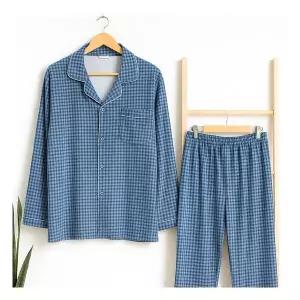 진짜 양모 기모 남성 체크 파자마 상하세트 포근한 겨울 수면 잠