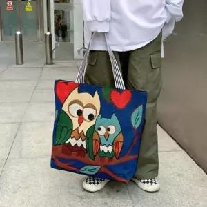 여성 보부상 숄더 백 부엉이 가방 네이비 부엉이