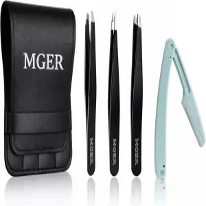 MGER 핀셋 세트 눈썹용 스테인리스 스틸 얼굴 모발 스플린터 및 인그로운 제모에 탁월한 정밀도
