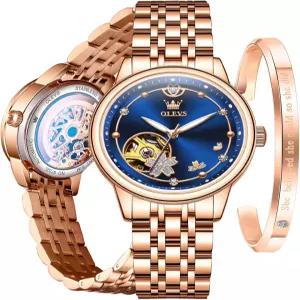 여성 자동 시계 다이아몬드 드레스 셀프 와인딩 세라믹 스트랩 방수 및 팔찌 세트