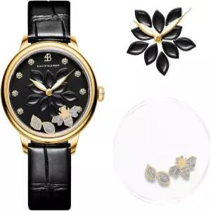 여성들은 가죽 스트랩 야광 손이 달린 더블 이어 유리와 2 다이아몬드 로즈 골드 메쉬 밴드 28mm의