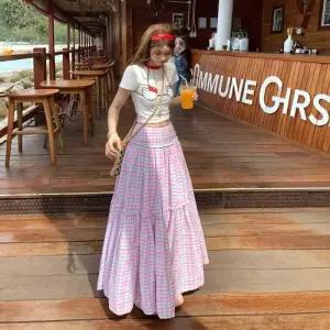 스커트 여친 슬림핏 봄여름 쉬폰 플리츠 봄여름+빈티지 체크 DUCHI2