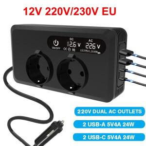 200W 차량용 인버터 DC 12V to AC 220V 230V 변압기 변환 Type-C USB 고속 충전 EU 소켓 전원 어댑터
