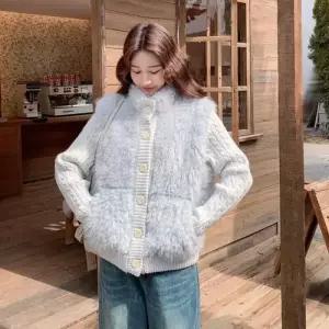 엘럽 여성용 니트 모피 코트 퍼 원템1