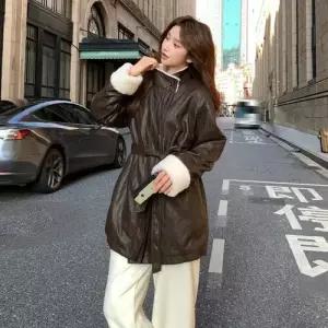 엘럽 여성 하프 모피 도톰 일체 코트 기모 퍼 램스울에 다크 원템1