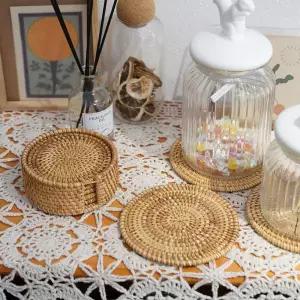 라탄 티코스터 원형 컵 받침대 10cm DD-10924 라탄컵받침 컵홀더 우드코스터