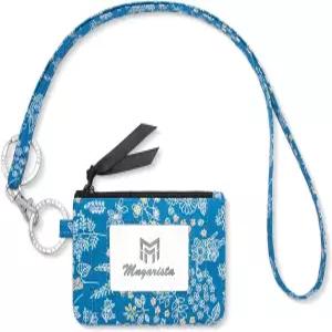 랜야드 패션 지갑 블루 플로럴이 포함된 MNGARISTA 지퍼 ID 케이스