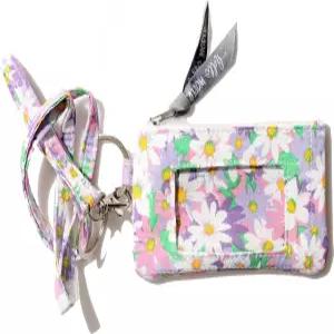 랜야드가 있는 ID 케이스 지갑 - 여성 패션 홀더 열쇠고리 데이지 핑크