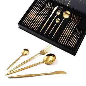골드색 고급 스텐 커트러리 24P 선물세트 양식도구 양식기 포크 나이프 스푼