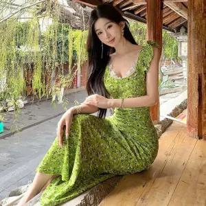 엘럽 원피스 스커트 여사친 그린 비치 포토 바캉스 힙스터 머메이드 롱스커트 해변 레이스 박템1