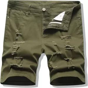 긴조스 남성 여름 Y2K 홀 찢어진 면 데님 슬림 스트레이트 반바지