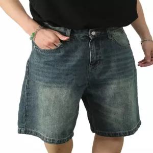남성용 어브케지 배기 진 반바지 여름 와이드 레그 루즈핏 캐주얼 조츠 빈티지 힙합 스트리트웨어 데님 Y2K