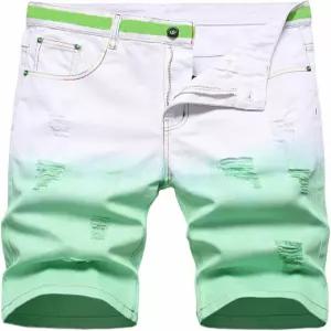 엔리카 남성 캐주얼 프린트 레귤러 핏 찢어진 데님 반바지