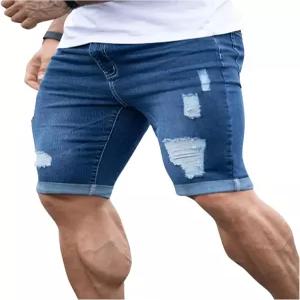 솔리 헉스 남성용 디스트레스 진 반바지 찢어진 버뮤다 데님 캐주얼 핏 스트리트웨어