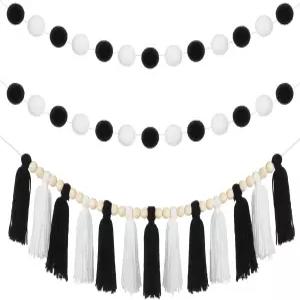 홈스쿨 교실 장식 생일 파티 용품을 위한 훈밍레 흑백 태슬 갈랜드 폼 걸이