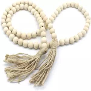 CVHOMEDECO 타셀 농가의 소박한 나무 기도문이 있는 구슬 화환 홈 페스티벌 장식을 위한 줄 벽걸이 액센트