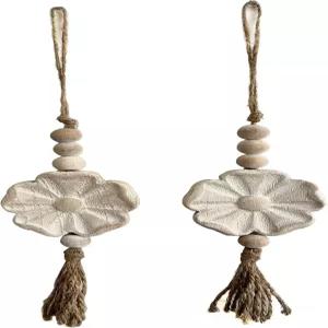 농가 나무 구슬이 새겨진 2개의 조각된 꽃 술잔 - 다기능 벽 장식 트레이 홈 데코레이션(내추럴)