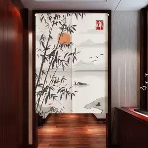 일본 입구 I.65x90cm 출입구 풍수 주방 침실 연꽃 문 커튼 노렌 대나무
