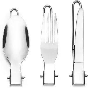 DZRZVD 캠프 플랫웨어 세트 - 스테인리스 스틸 스푼 포크 나이프 및 나일론 보관 가방 접이식 + 잠금 핸들