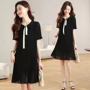여친 원피스 치마 블랙 여름 캐주얼 플리츠 통통 쉬폰 슬림핏 OP2