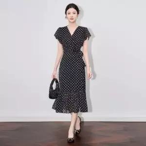 원피스 여름 여사친 바캉스룩 프렌치 쵸키 쉬폰 도트 프린트 소프트 OP2
