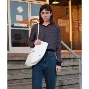 LOW CLASSIC STRIPED V-NECK SWEATER_NAVY [LC261KN01NV] 410111