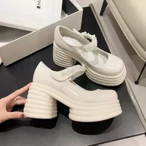 통굽 웨딩 슈즈 메리제인 구두 웨딩슈즈 신부구두 펄 장식 굽높은 옥스포드화