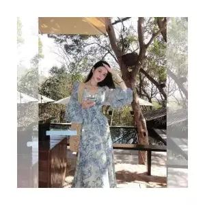 여성 추천각 쉬폰 원피스 프렌치 긴팔 여름 해변 바캉스 롱 스커트 OOTD2