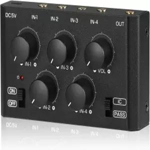 DoukAudio MC5BX 미니 오디오 믹서 홈 스튜디오 바용 4채널 초저잡음 스테레오 라인 액티브 및 모드 뮤