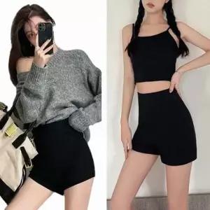 블랙 짧은 스판 반바지 핫팬츠 하이웨이스트 여자 스판숏팬츠