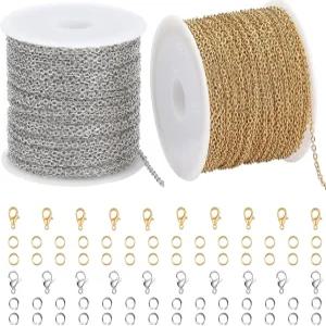 금과 은 스테인리스 스틸 주얼리 제작 체인 DIY 공예 결과를 담은 총 65.6피트 타원형 케이블 SMYHTGLIF