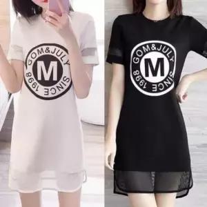 반팔원피스 밑단 영문 망사 캐주얼 여자원피스 날씬 스포티룩 여