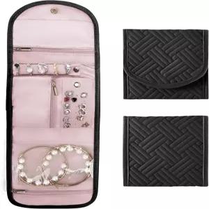 SMONT 주얼리 롤 오거나이저 여행 업 파우치 백 여행용 소형 접이식 홀더 케이스 여성 편리한 보관 블랙