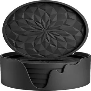 홀더가 있는 ME.FAN 실리콘 코스터 6팩 음용 - 뜨겁거나 차가운 음료용 컵 매트 걸쭉함 미끄럼 방지 논스틱