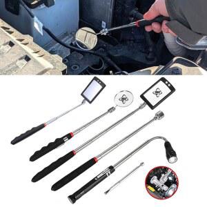 360 검사 거울 LED 조명 확장형 텔레스코픽 작업 그립 핸들 자동차 정비 수리 도구