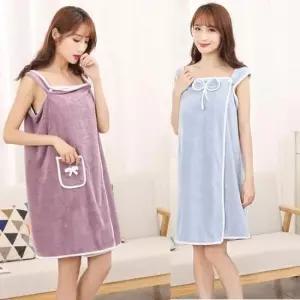 어깨끈 원피스 포켓 목욕 도톰한 극세사 샤워 타올 가운