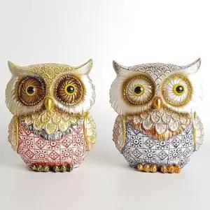 청홍 엔틱부엉이 장식소품 2p 중) 부엉이소품 소품인형 미니어처소품 부엉이인형