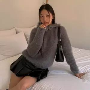 여자 버튼 모자 앙고라 솔잎 니트 세트