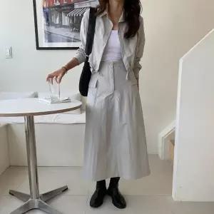 여자 바스락 크롭 셔츠 자켓 롱 스커트 세트