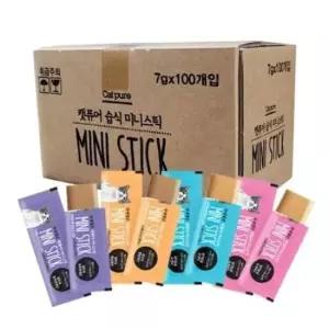 [반려] 생활 미니스틱 캣퓨어 고양이 캔 간식 반려동물 건강 7g 100개묶음 파우치