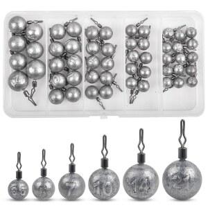 드롭 샷 웨이트 키트, 52개의 원형 낚시 싱커스 베이스 캐스팅 리그 캐논볼 모듬 세트 담수용