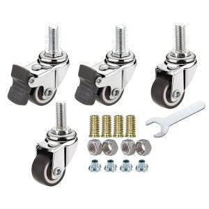 NERILEY 1인치 음소거 회전 고무 휠, T 너트 M6x15mm 스템 나사형 미니 가구 캐스터, 하중 90Lbs, 작업대, 테이블, 캐비닛, 하드우드 바닥의 커피 테이블용