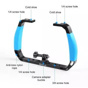 디지털 카메라가방 PULUZ 듀얼 실리콘 핸들 알루미늄 합금 트레이 스태빌라이저 리그 수중 카메라 하우징