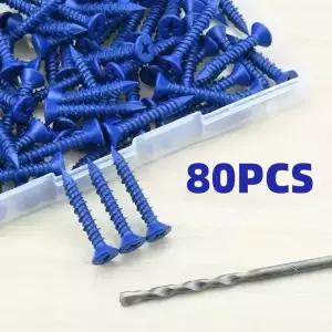 80개 파란색 콘크리트 나사 3/16x1-1/4 건식벽/석고보드용 비트가 있는 플랫 헤드 드릴링 앵커