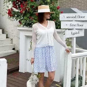 여자 뒷밴딩 플라워 빈티지 셔링 미니스커트