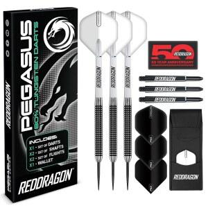 레드 드래곤 페가수스 텅스텐 스틸팁 다트 세트 - 항공편, 스템, 지갑 포함 23g
