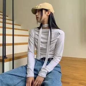 [다잇템]여자 셔링 오프숄더 언발 머플러 티셔츠세트