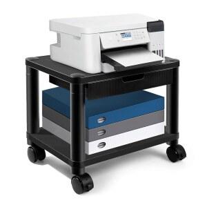 ZUCONKitch 언더 데스크 프린터 스탠드 바퀴, 잠금식 바퀴가 달린 롤링 카트, 가정 및 사무실용 수납 서랍이 있는 2단 테이블(블랙)