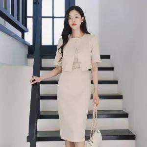 (~XXL까지) 아체드 자켓 레이어드 트위드 벨트 원피스 여름 하객룩 오피스룩 데이트 모임 미시 빅사이즈