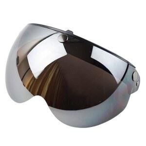 VCOROS 유니버설 모터사이클 레트로 파일럿 스타일 표준 3 스냅 버튼 바이저 플립 다운 오픈 페이스 헬멧 하프 쉴드(크롬 실버)